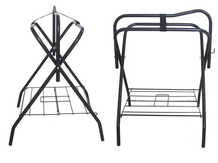 Folding saddle stand with bridle hook
