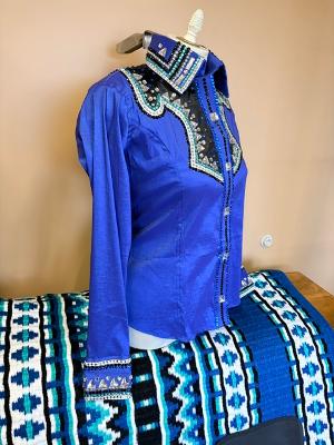 Custom made Show shirt, stretch taffeta, all glass crystal, size medium