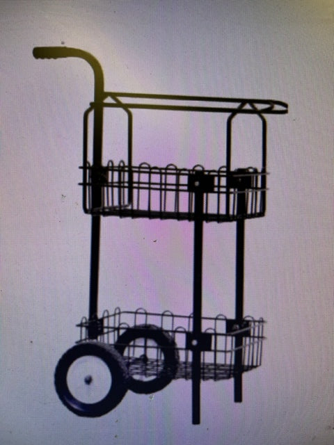 Double basket trolley with wheels.