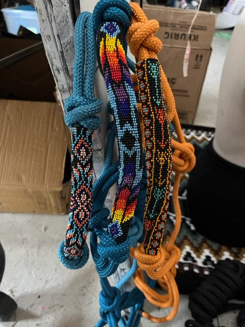 Beaded rope halters with lead