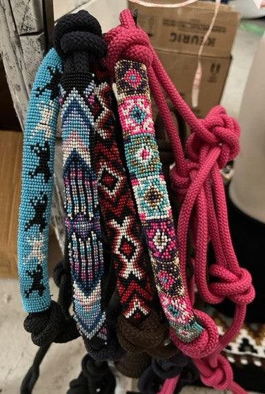 Beaded rope halters with lead