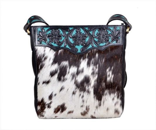 Turquoise Floral Cowhide Bag