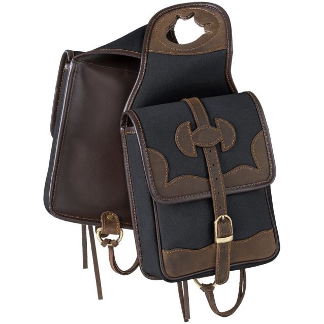 Black Canvas Horn Bag with Leather Accents