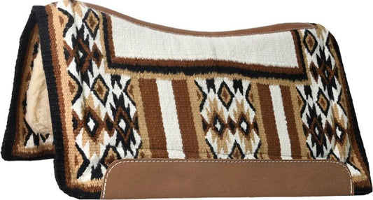 Mustang Black/Tan Contoured Blanket Top with 100% Merino Wool Bottom Saddle Pad