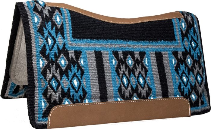 Mustang Black/Turquoise Contoured Blanket Top Saddle Pad with Wool Bottom