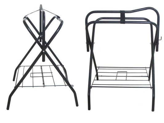 Folding saddle stand with bridle hook