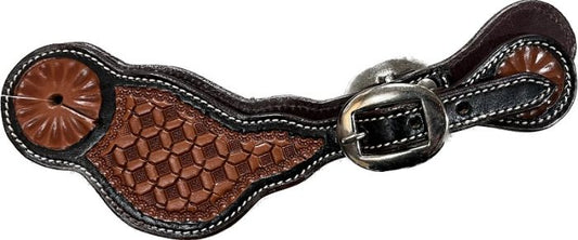 Hand Tooled Two Toned Diamond Box Stamped Spur Straps
