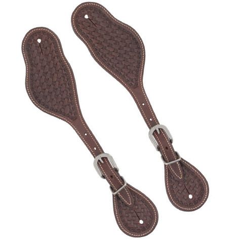 Basket weave tooled leather spur straps
