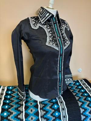 Custom Show Shirt, stretch taffeta, size small, all glass crystals