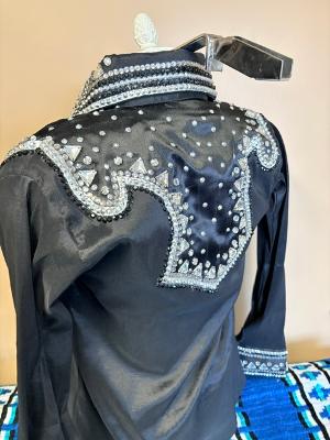 Custom Show Shirt, stretch taffeta, size small, all glass crystals