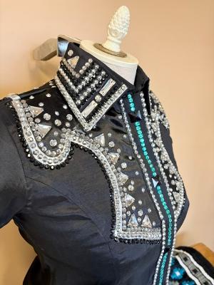 Custom Show Shirt, stretch taffeta, size small, all glass crystals