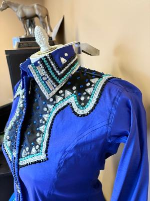 Custom made Show shirt, stretch taffeta, all glass crystal, size medium