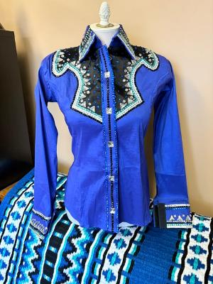 Custom made Show shirt, stretch taffeta, all glass crystal, size medium