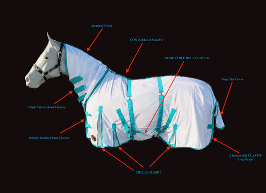 Mini/Yearling Size, Tech Equestrian Soft mesh Flysheet w/attached neck